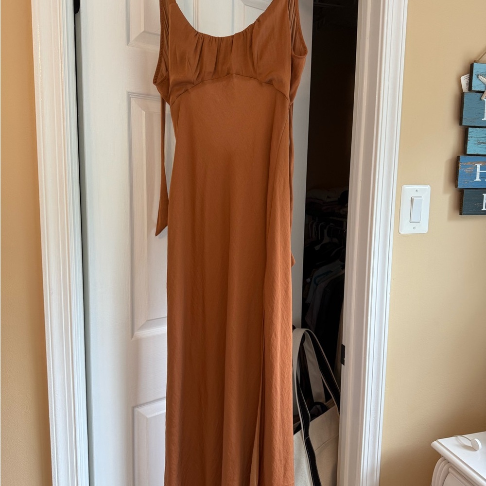 Free People Rust Orange Gown with Tie Sleeves